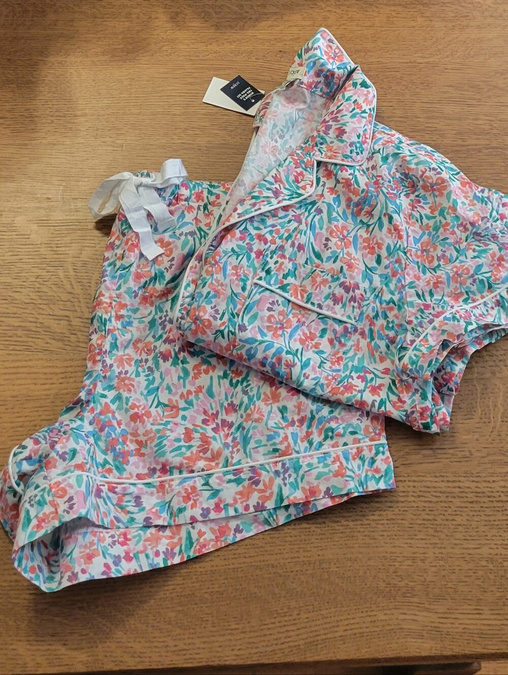 J. Crew Factory Short-Sleeve Cotton Short Pajama Set - White Bright Spearmint - Picture 11 of 11